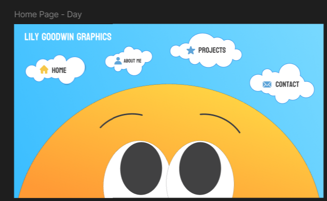 Lily Goodwin Graphics home page in day theme with sun and light sky.