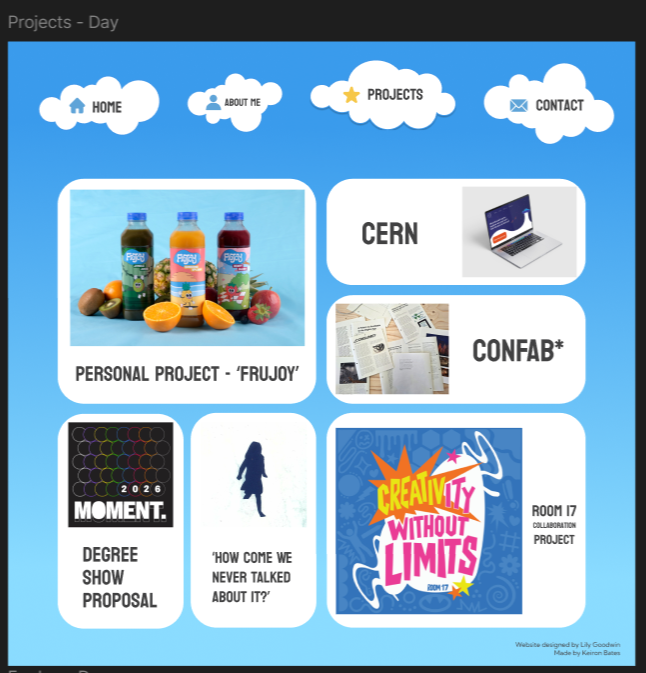 Projects grid in day theme with sky blue background.